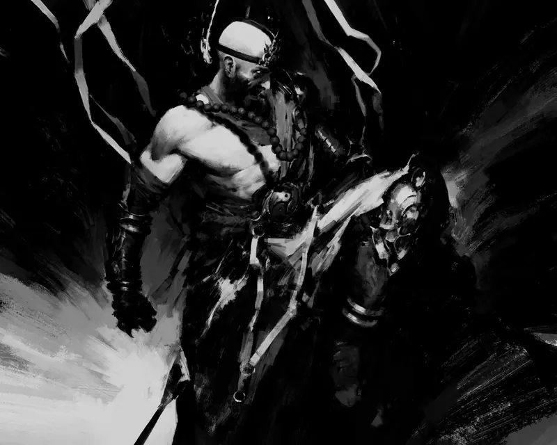 Boceto en blanco y negro del monje.